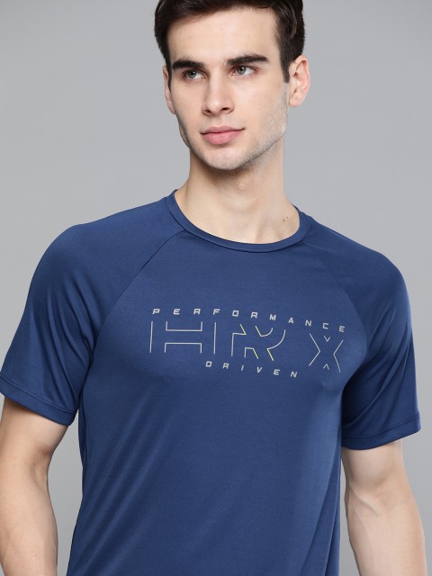 

HRX By Hrithik Roshan Men Estate Blue Solid Rapid-Dry Antimicrobial Training Tshirt