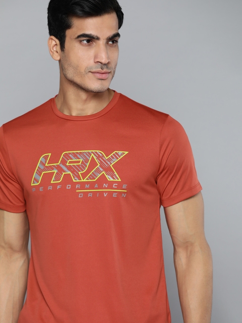 

HRX By Hrithik Roshan Men Intense Red Typographic Rapid-Dry Training T-shirt, Rust