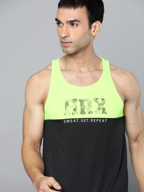 

HRX By Hrithik Roshan Men Jet Black & Neon Green Colourblock Antimicrobial Training Tshirt, Fluorescent green