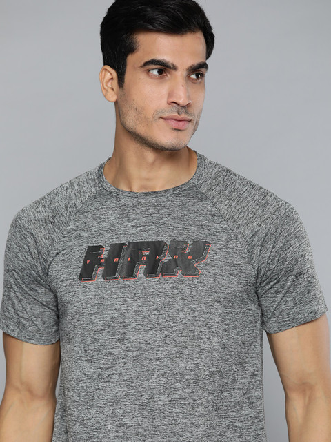 

HRX By Hrithik Roshan Men Grey Melange Solid Rapid-Dry Antimicrobial Training Tshirt
