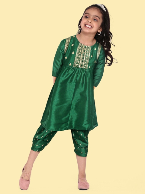 

Sangria Girls Green & Golden Embroidered Yoke Design Kurta with Salwar