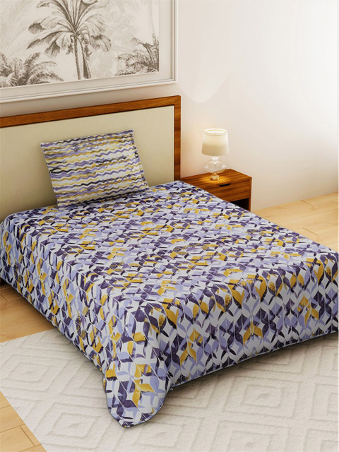 

Salona Bichona Multicoloured Abstract 104 TC Cotton 1 Single Bedsheet with 1 Pillow Covers, Multi
