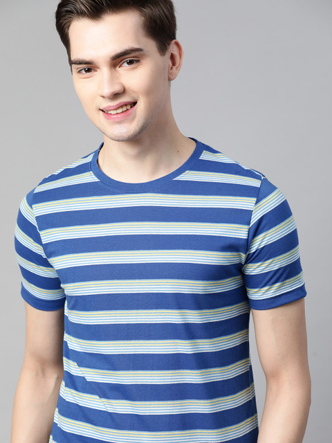 

Mast Harbour Men Blue Pure Cotton Striped Pure Cotton T-shirt