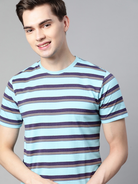 

Mast Harbour Men Blue Purple Striped Pure Cotton T-shirt