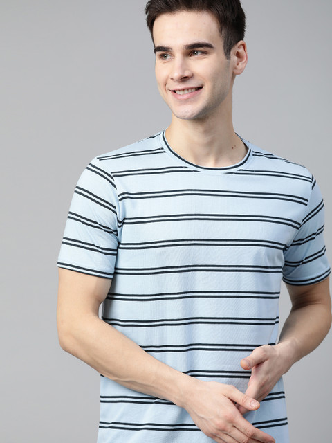 

Mast & Harbour Men Blue Striped T-shirt