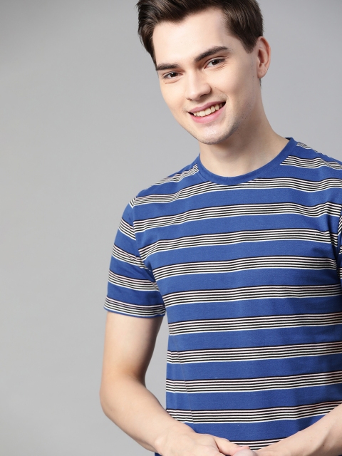 

Mast & Harbour Men Blue & Black Pure Cotton Handcrafted Striped T-shirt