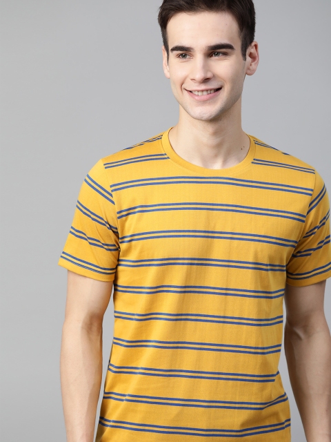 

Mast & Harbour Men Mustard & Blue Striped T-shirt