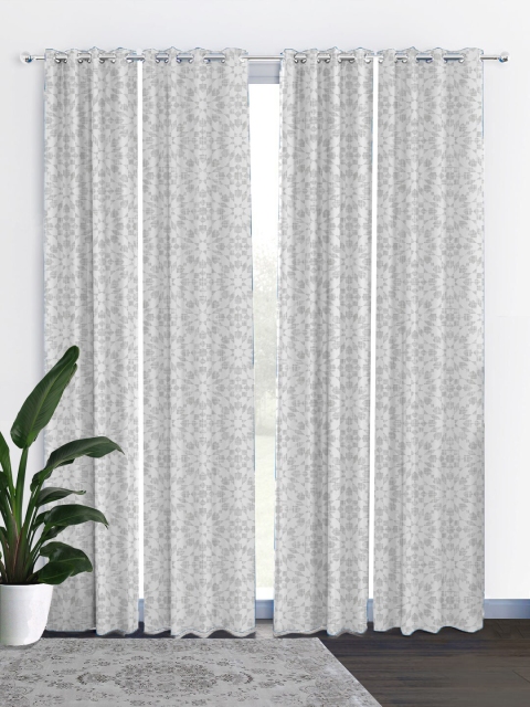 

HOUZZCODE White & Grey Set of 4 Curtains