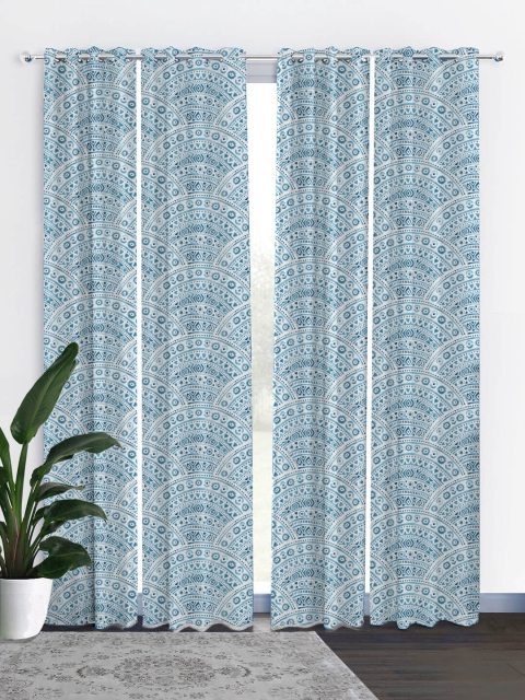 

HOUZZCODE Blue & White Set of 4 Curtains