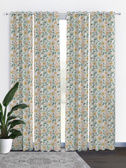 

HOUZZCODE White & Beige Set of 4 Curtains