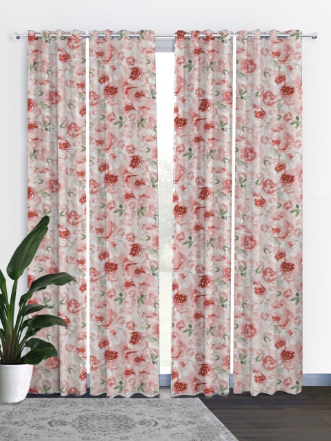 

HOUZZCODE White & Pink Set of 4 Curtains