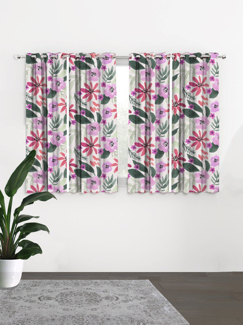 

HOUZZCODE White & Pink Set of 4 Curtains