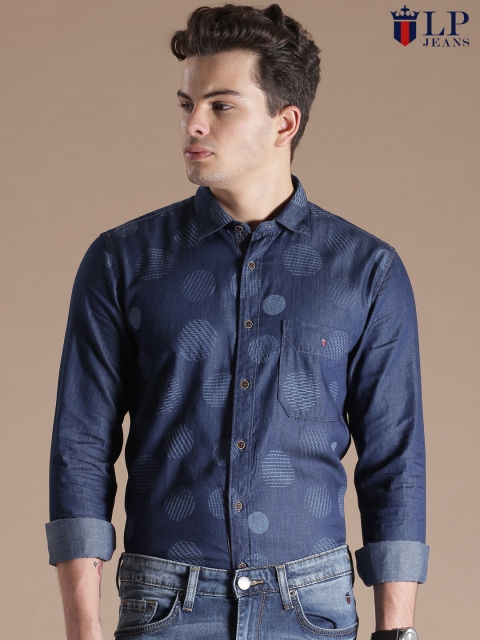 

Louis Philippe Jeans Navy Printed Union Slim Fit Casual Shirt, Navy blue