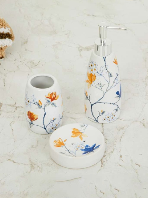 

Home Centre Set Of 3 White & Yellow Printed Bathroom Accessories Set