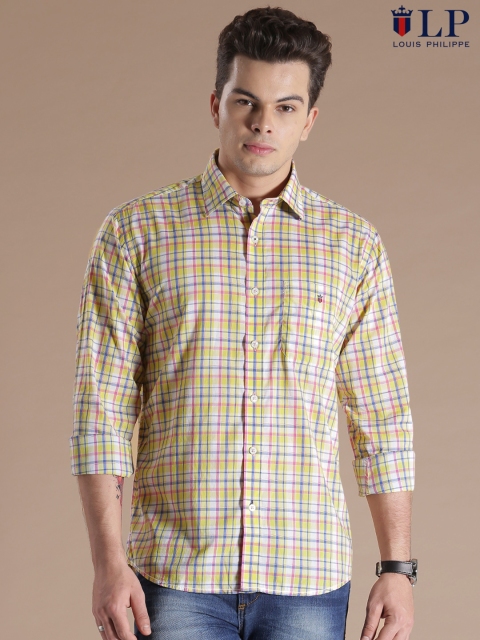 

Louis Philippe Yellow & White Checked Jermyn Fit Casual Shirt