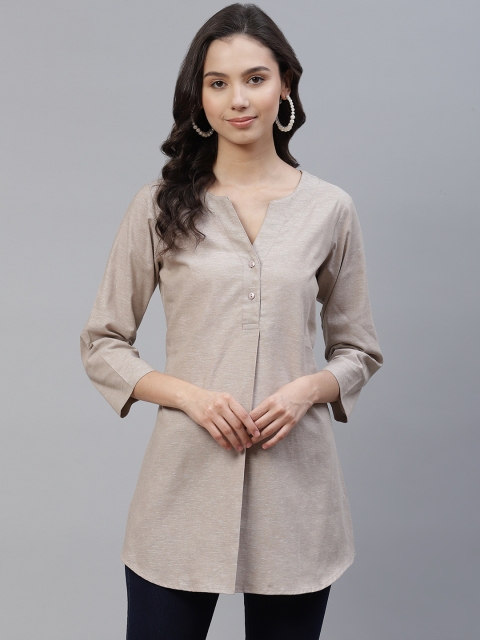 

Ayaany Women Grey Solid Pure Cotton Tunic