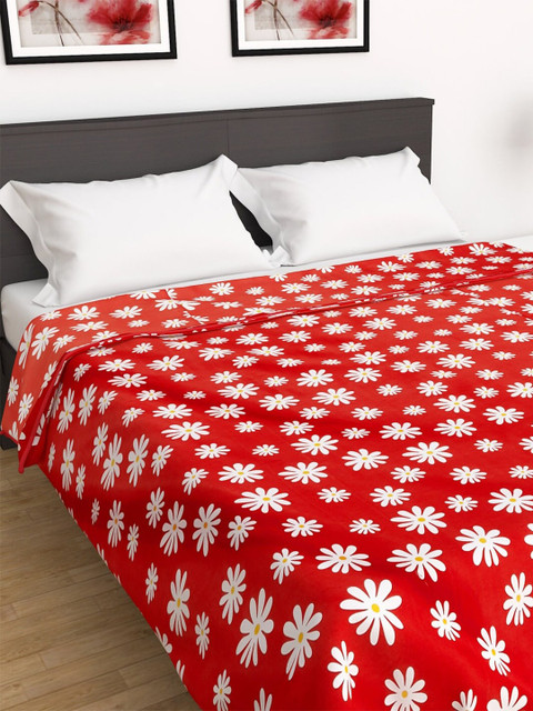 

Home Centre Red & White Floral AC Room 110 GSM Double Bed Dohar