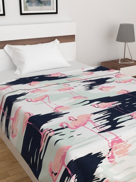 

Home Centre White & Navy Blue Abstract AC Room 350 GSM Single Bed Blanket