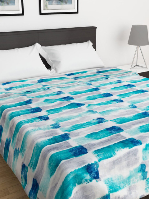 

Home Centre White & Blue Abstract AC Room 110 GSM Single Bed Blanket
