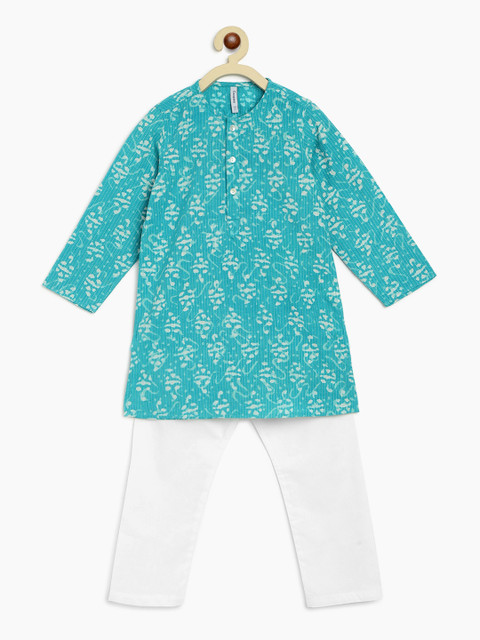 

Campana Boys Turquoise Blue Printed Pure Cotton Kurta with Pyjamas