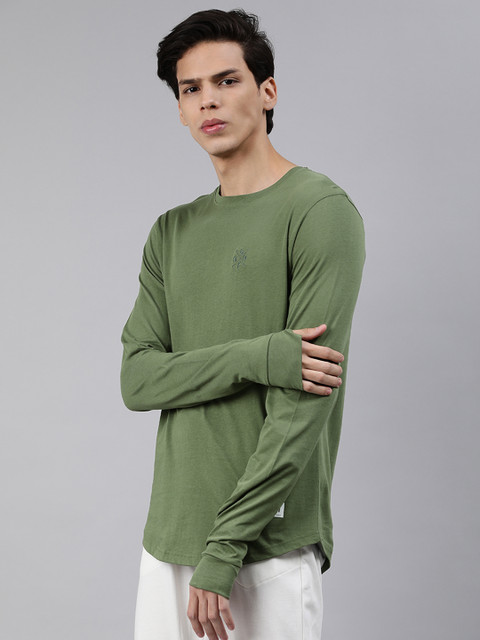 

abof Men Olive Green Regular Fit Solid Pure Cotton T-shirt