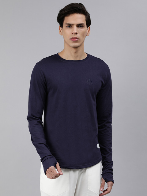 

abof Men Navy Blue Regular Fit Solid Pure Cotton T-shirt