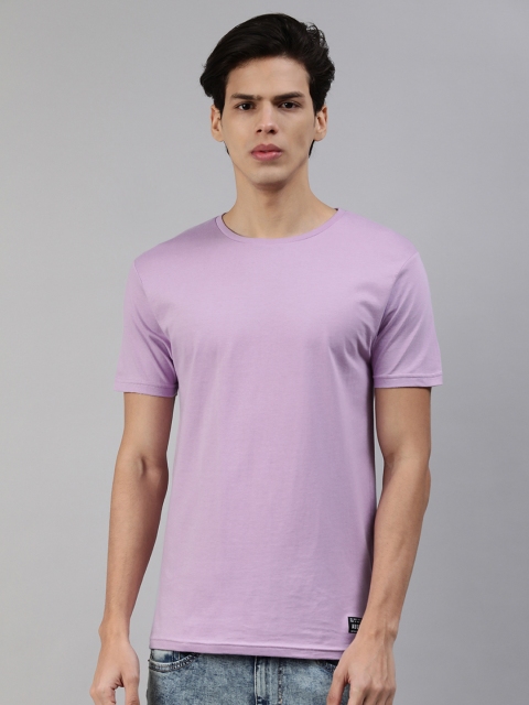 

abof Men Purple Solid Pure Cotton T-shirt
