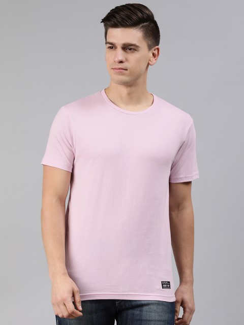

abof Men Lavender Solid Pure Cotton T-shirt