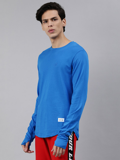 

abof Men Blue Regular Fit Solid Pure Cotton T-shirt