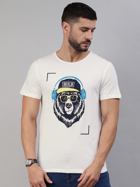 

abof Men White Graphic Printed Pure Cotton T-shirt