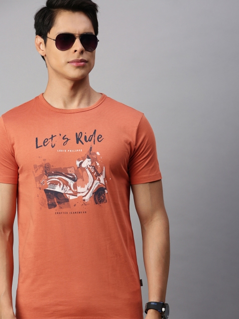 

Louis Philippe Jeans Men Orange & Black Printed T-shirt