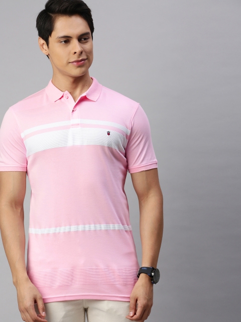 

Louis Philippe Sport Men Pink Off White Striped Polo Collar Pure Cotton T-shirt