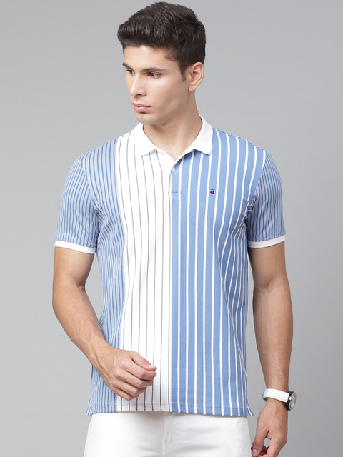 

Louis Philippe Sport Men Blue & White Striped Polo Collar T-shirt