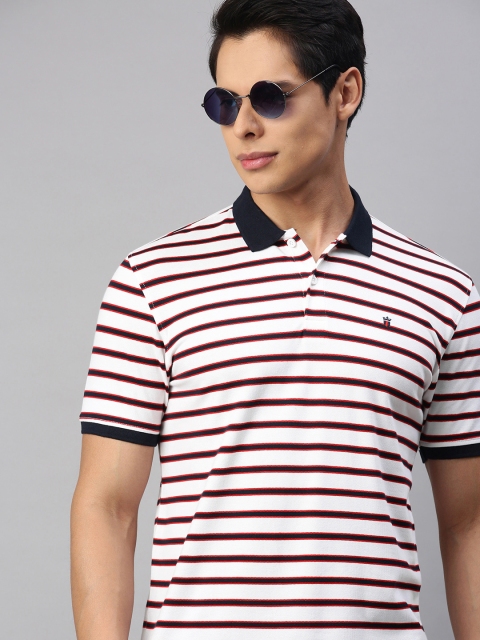 

Louis Philippe Sport Men White & Black Striped Polo Collar T-shirt