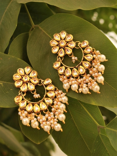 

PANASH Gold-Plated & White Classic Chandbalis Earrings