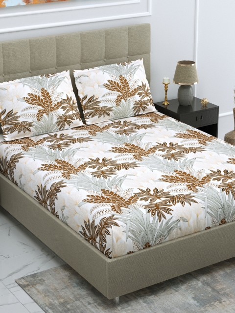 

DREAM WEAVERZ White & Beige Floral Bedsheet With 2 Pillow Covers
