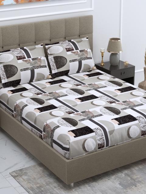 

DREAM WEAVERZ White & Grey Geometric 250 TC Cotton 1 King Bedsheet with 2 Pillow Covers