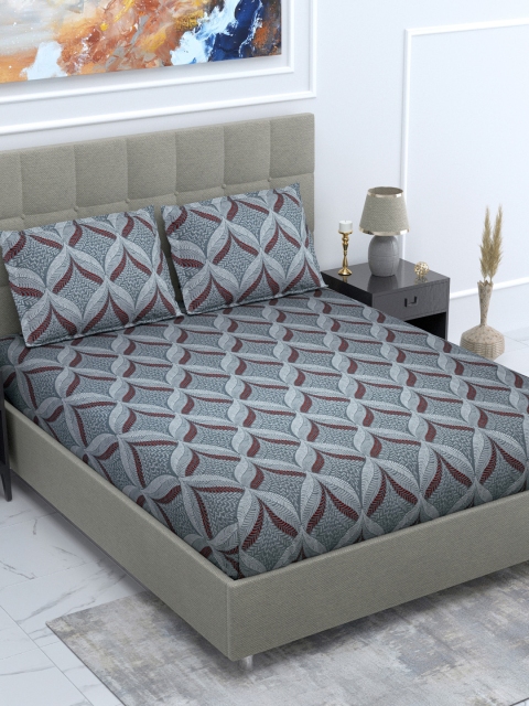 

DREAM WEAVERZ Grey & Burgundy Printed 250 TC Cotton 1 King Bedsheet with 2 Pillow Covers