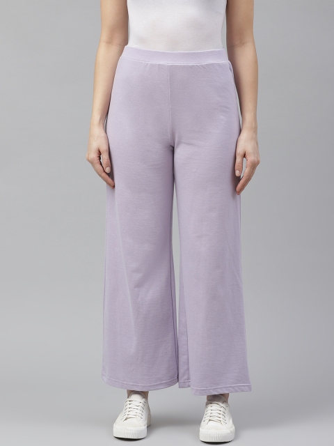 

Laabha Women Lavender Solid High-Rise Straight Fit Cropped Track Pants