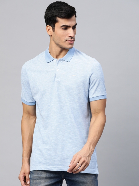 

Park Avenue Men Blue Self-Design Polo Collar Slim Fit T-shirt