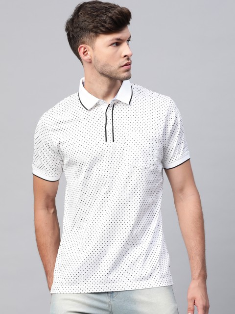 

Park Avenue Men White & Black Printed Polo Collar Slim Fit T-shirt