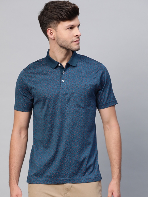 

Park Avenue Men Blue & Maroon Cotton Printed Polo Collar Slim Fit T-shirt