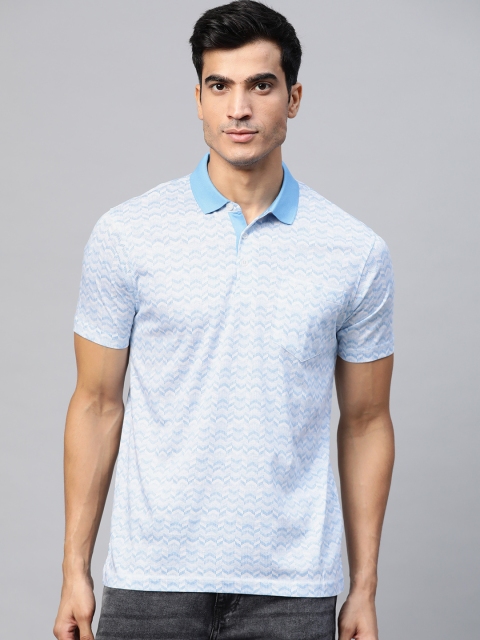 

Park Avenue Men Blue & White Printed Polo Collar Slim Fit T-shirt