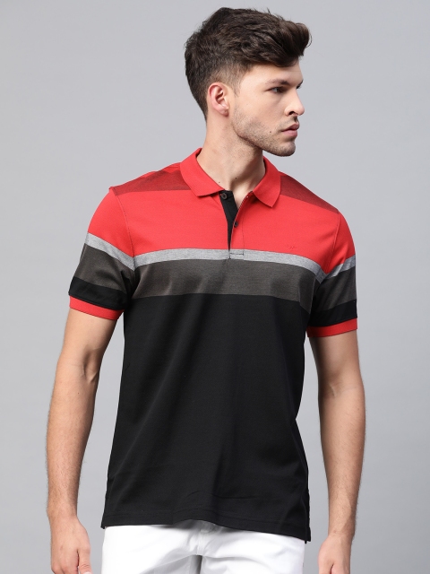 

Park Avenue Men Black & Red Colourblocked Cotton Polo Collar Slim Fit T-shirt