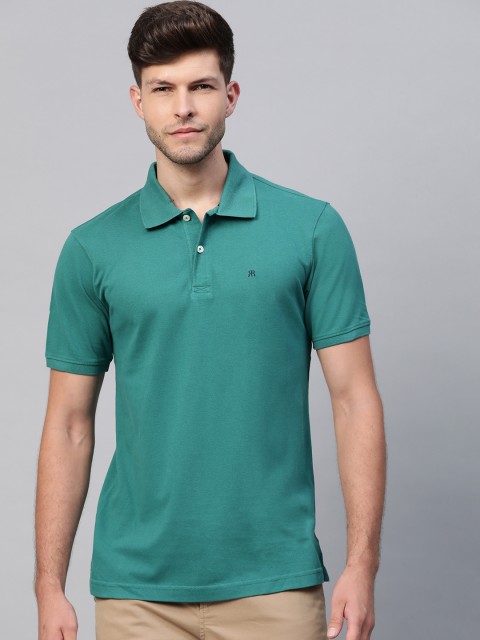

Raymond Men Teal Green Solid Pure Cotton Modern Fit Polo Collar T-shirt