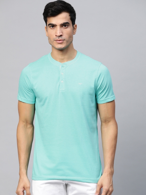 

Park Avenue Men Sea Green Solid Henley Neck Slim Fit T-shirt