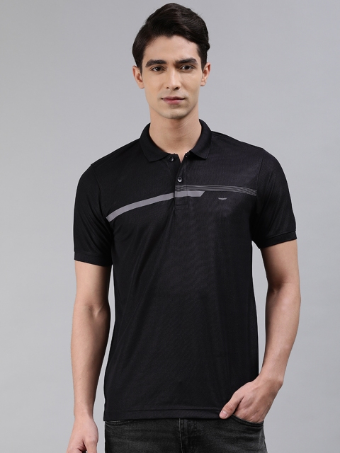 

Park Avenue Men Black & Grey Striped Polo Collar Monochrome Slim Fit T-shirt