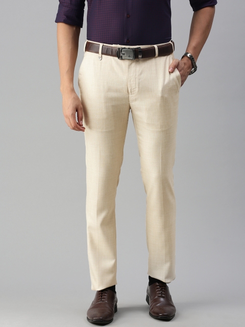 

Park Avenue Men Cream-Coloured Self-designed Super Slim Fit Formal Trousers