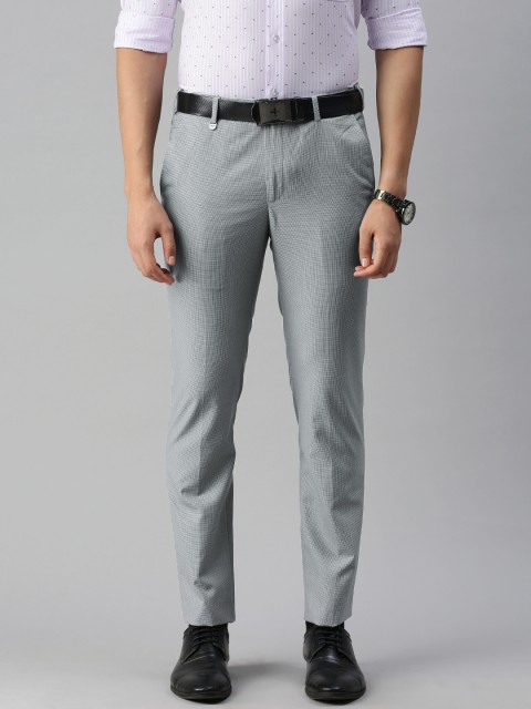 

Park Avenue Men Grey & White Checked Super Slim Fit Formal Trousers