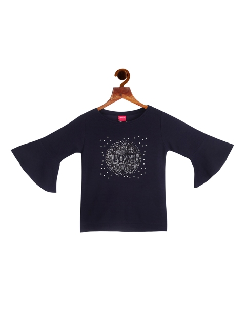 

Tiny Girl Navy Blue Embellished Bell Sleeve Regular Top